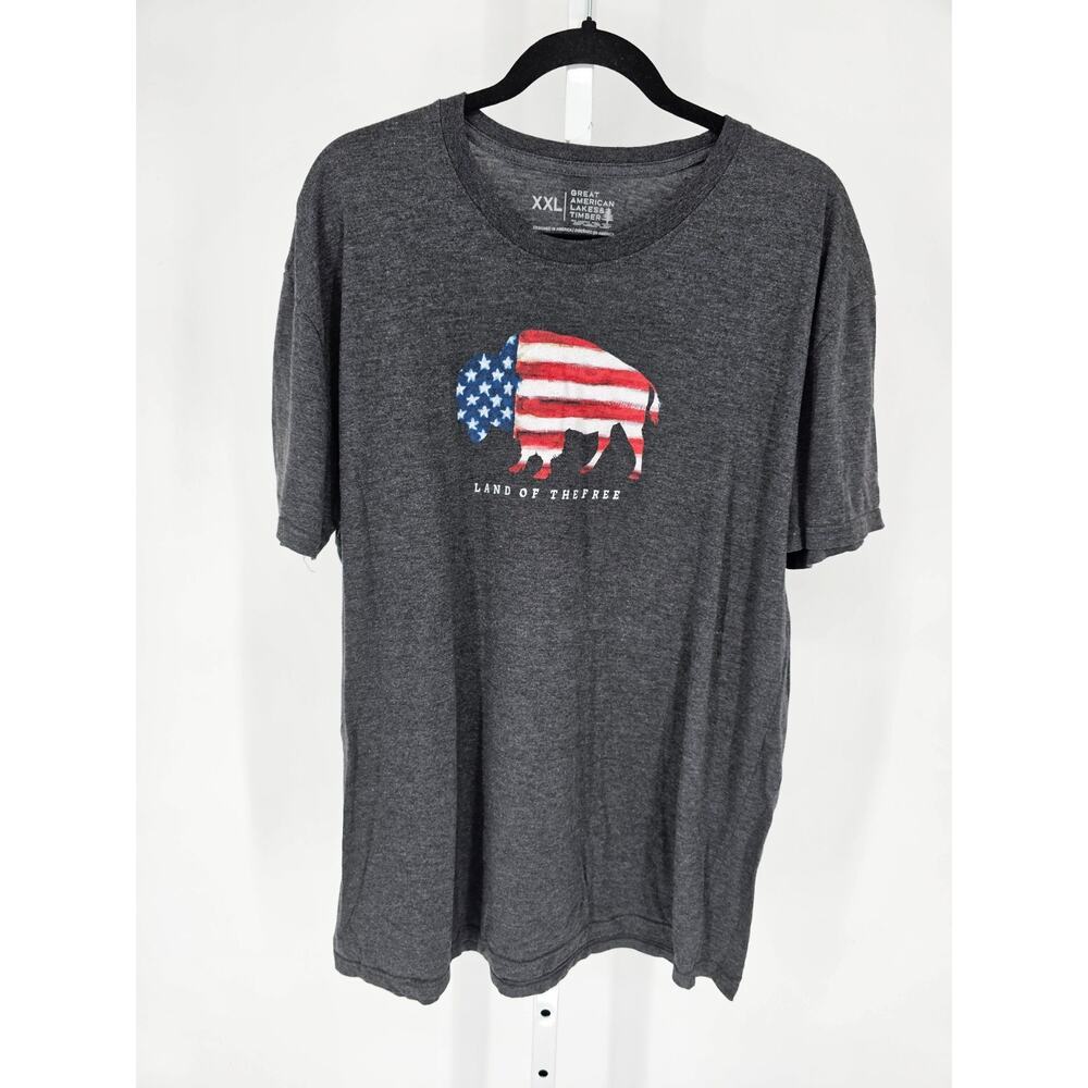 Great American Lakes Mens Sz XXL Short Sleeve T Shirt Land of the Free Buffalo